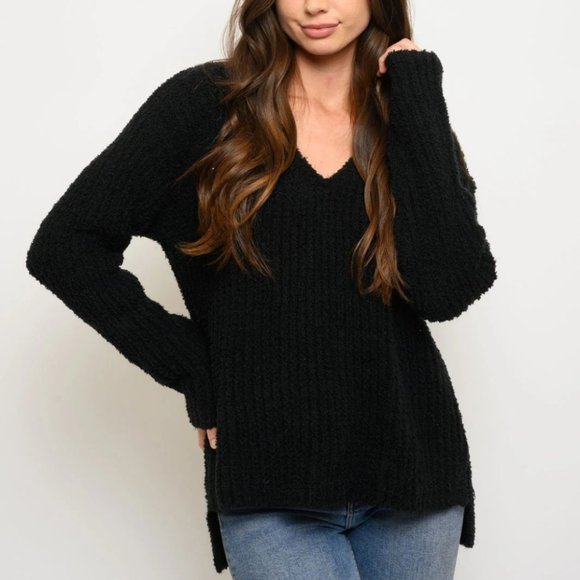 Black So Soft Cozy V-neck Sweater top
